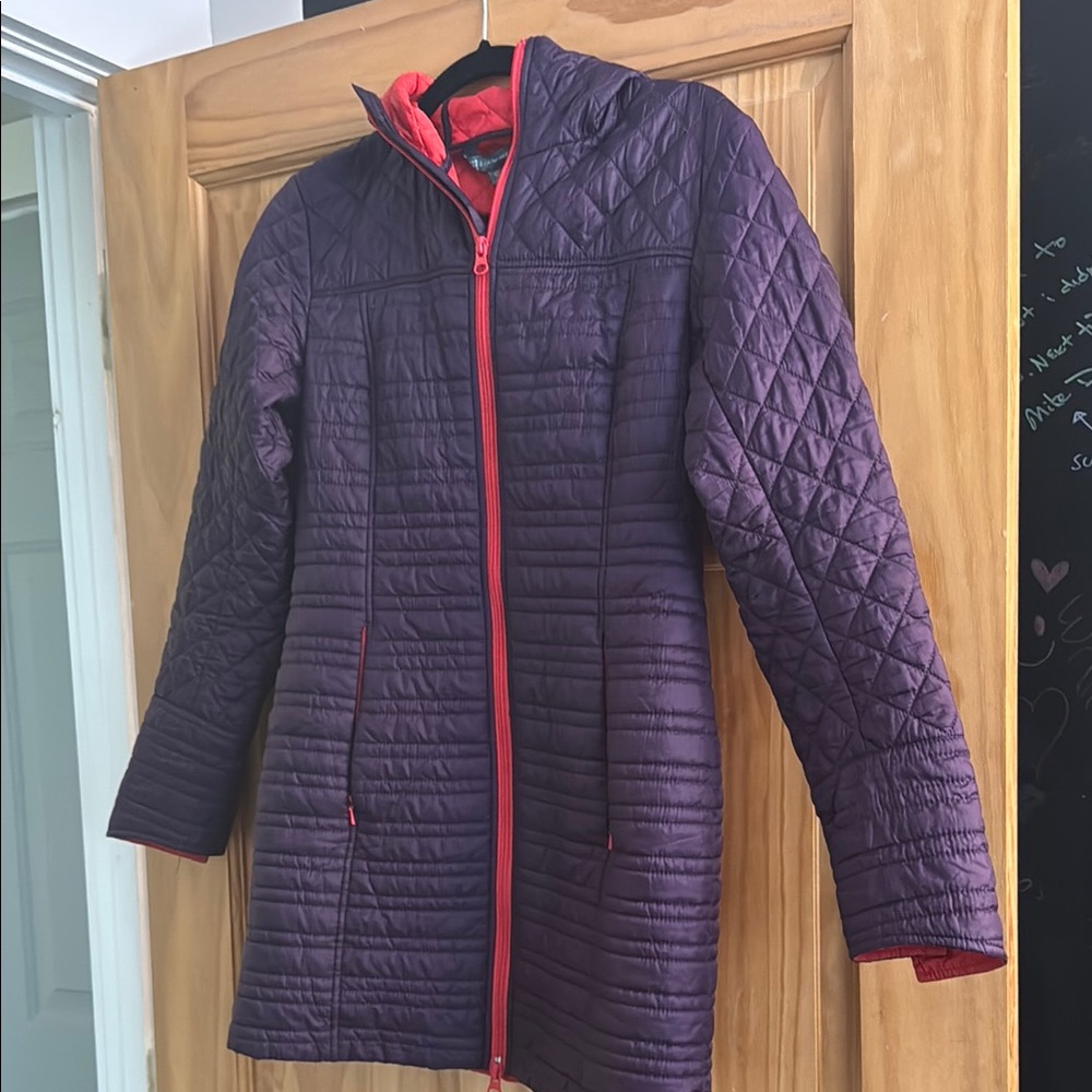 Women's Purple Quilted Jacket with Red Accents